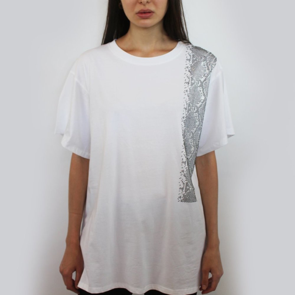 Snakeskin Rhinestone Trim Top T-21